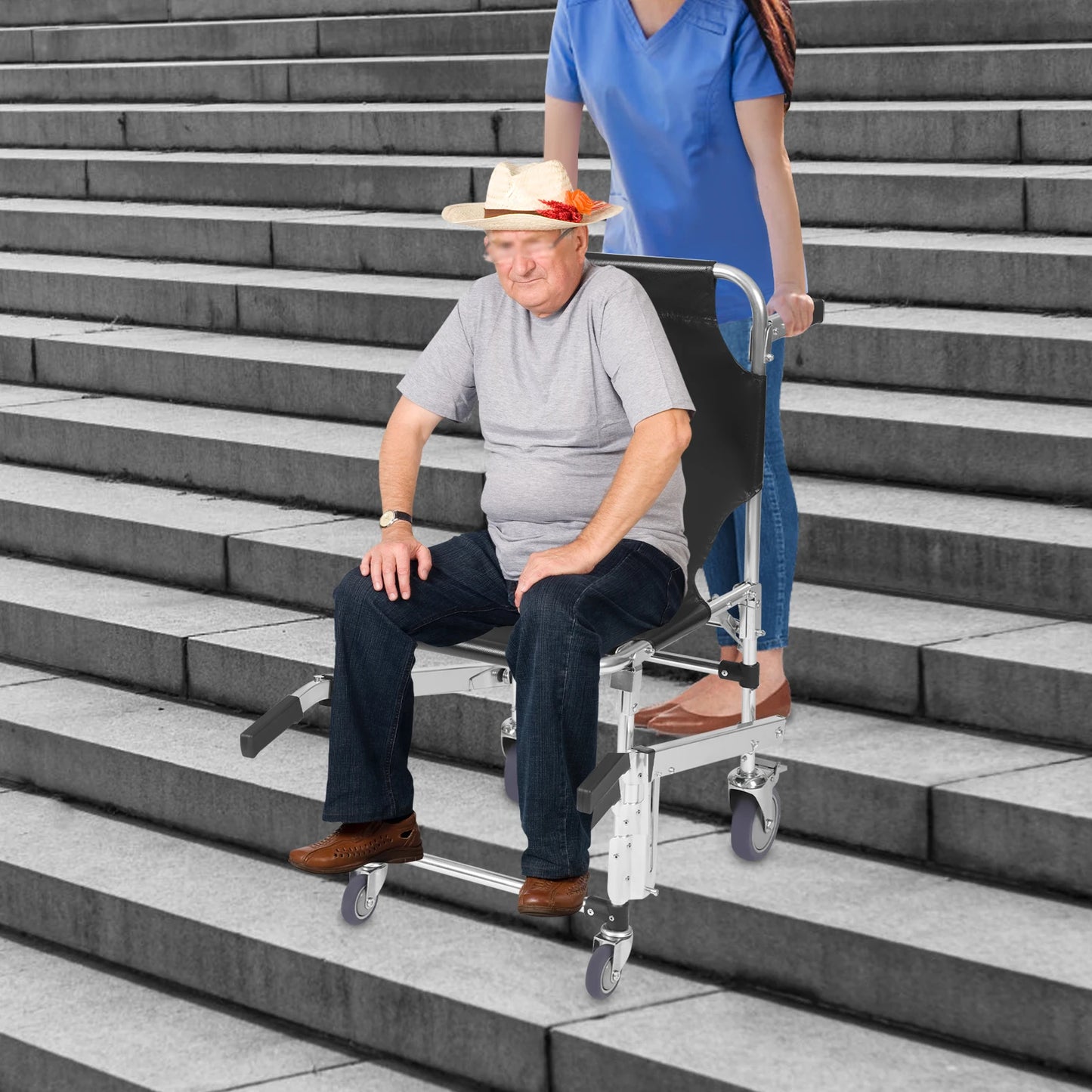Stair Climbing Wheelchair, Foldable Lightweight Aluminum Rescue Stretcher