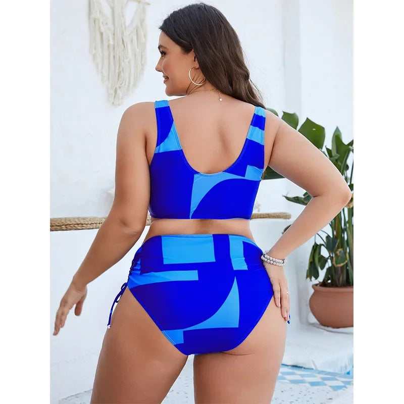 Color Blocked Plus Size Split Swimsuit for Women, Sexy Bikini,