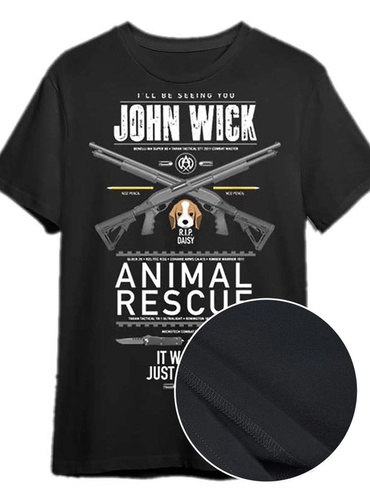 Fun John Wick 24 Printed T-Shirt for Men Short Sleeve Tee