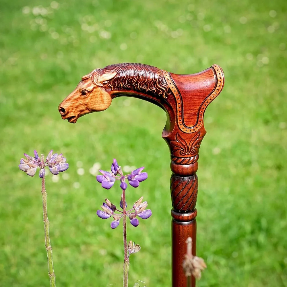 Horse Head Handle Carved Walking Cane Unique Designer