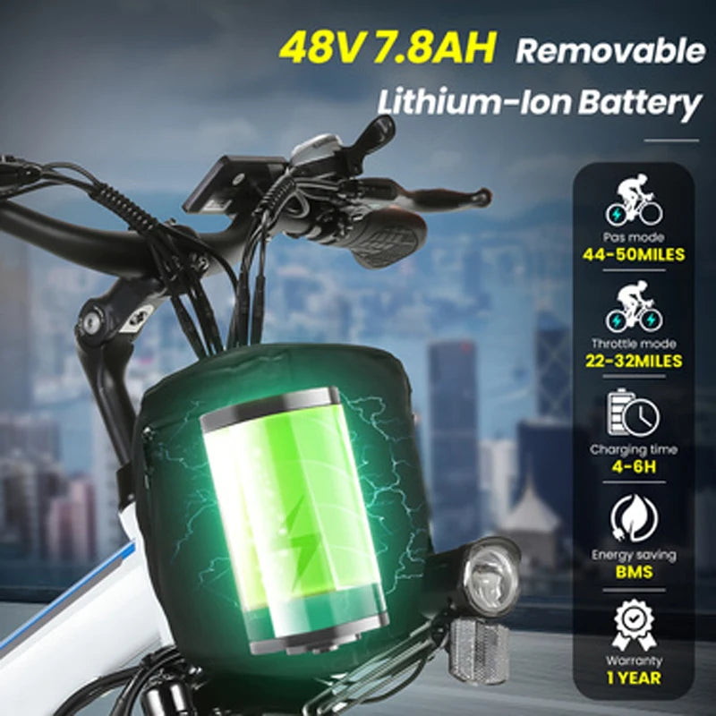 26" Folding Electric Bike for Adults, with 500W Motor,48V 20MPH  Up to 50Miles Range, Cruise Control