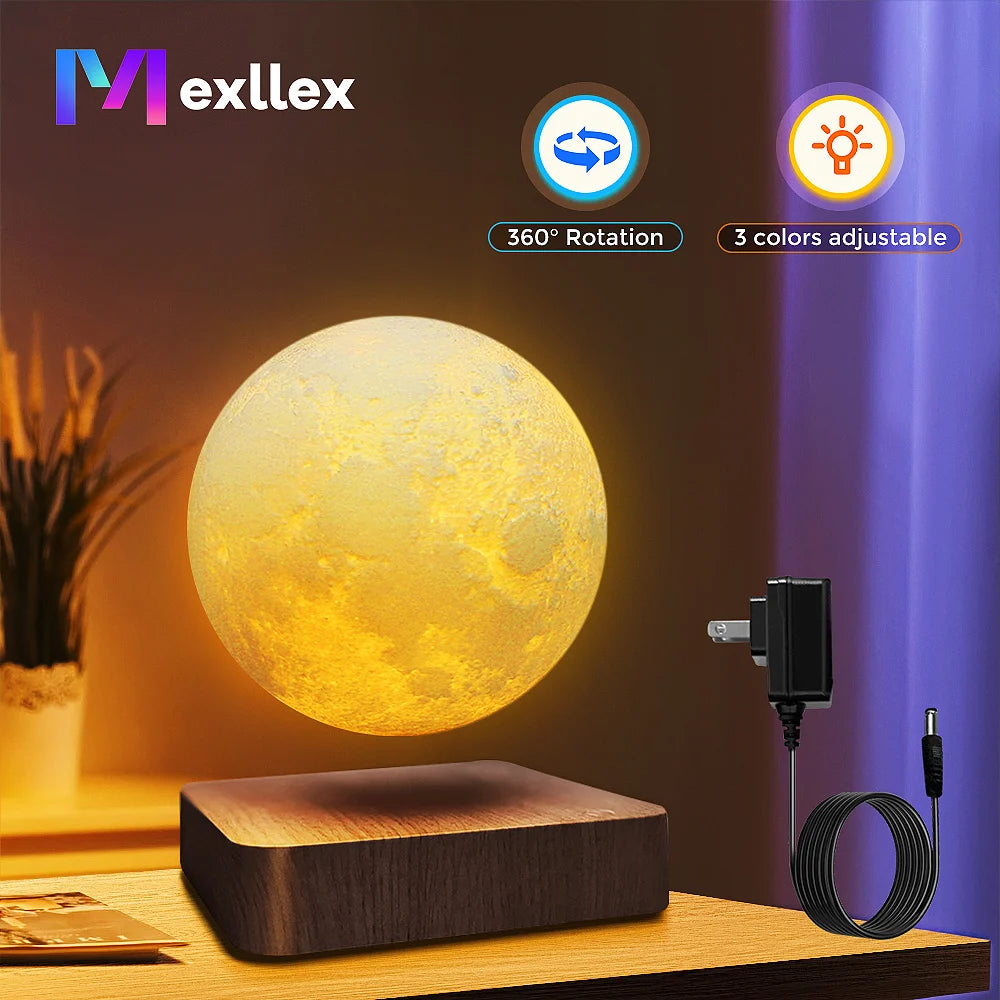 Magnetic Floating Rotating Moon Lamp with Wooden Base, 3 Color