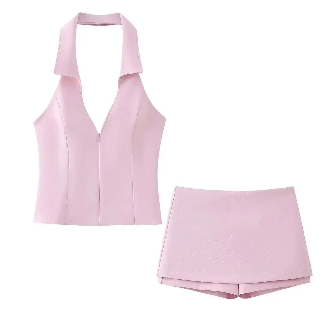Fashion pink shorts set for women sexy