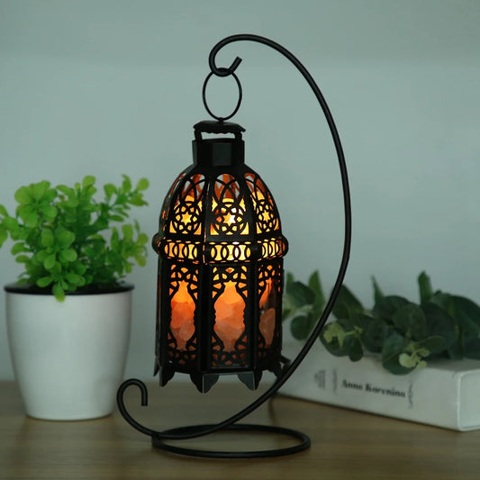 Salt Rock Lamp   Vintage Iron Frame Natural Crystal   Home Room Night Light Decor