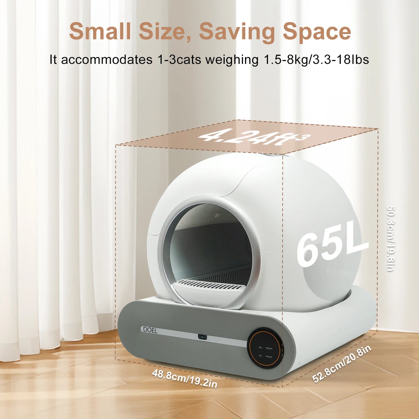 Self Cleaning Cat Litter Box 65L Automatic Cat Litter Box w/ Trash Bag & Litter Mat