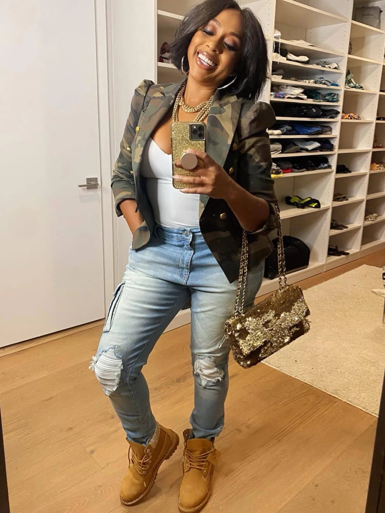 Camouflage Printed Double Breasted Jacket, Casual Long Sleeved Lapel Open Top