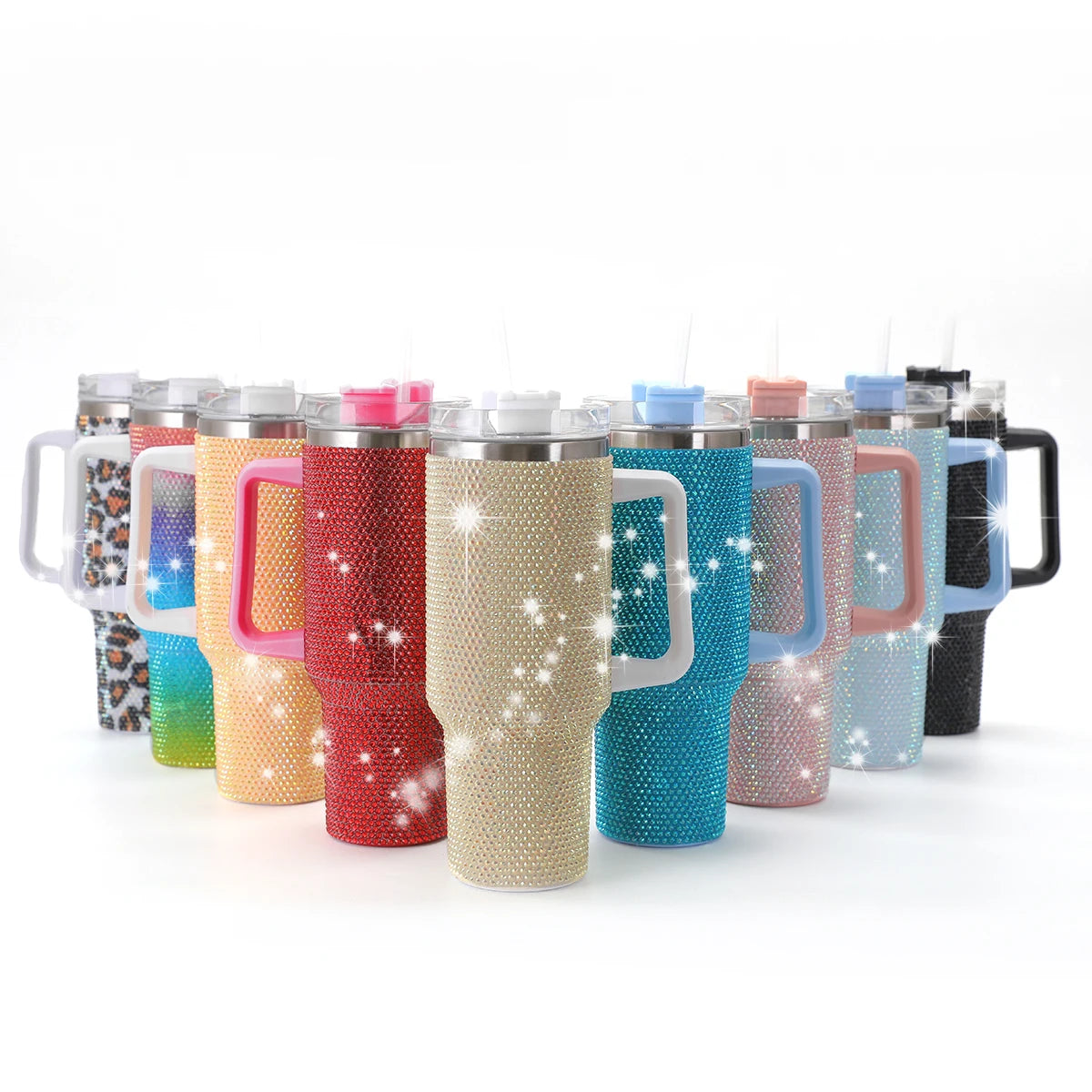 Sparkling Studded Tumbler With Lid, 40oz Stainless Steel Insulated Water Bottle