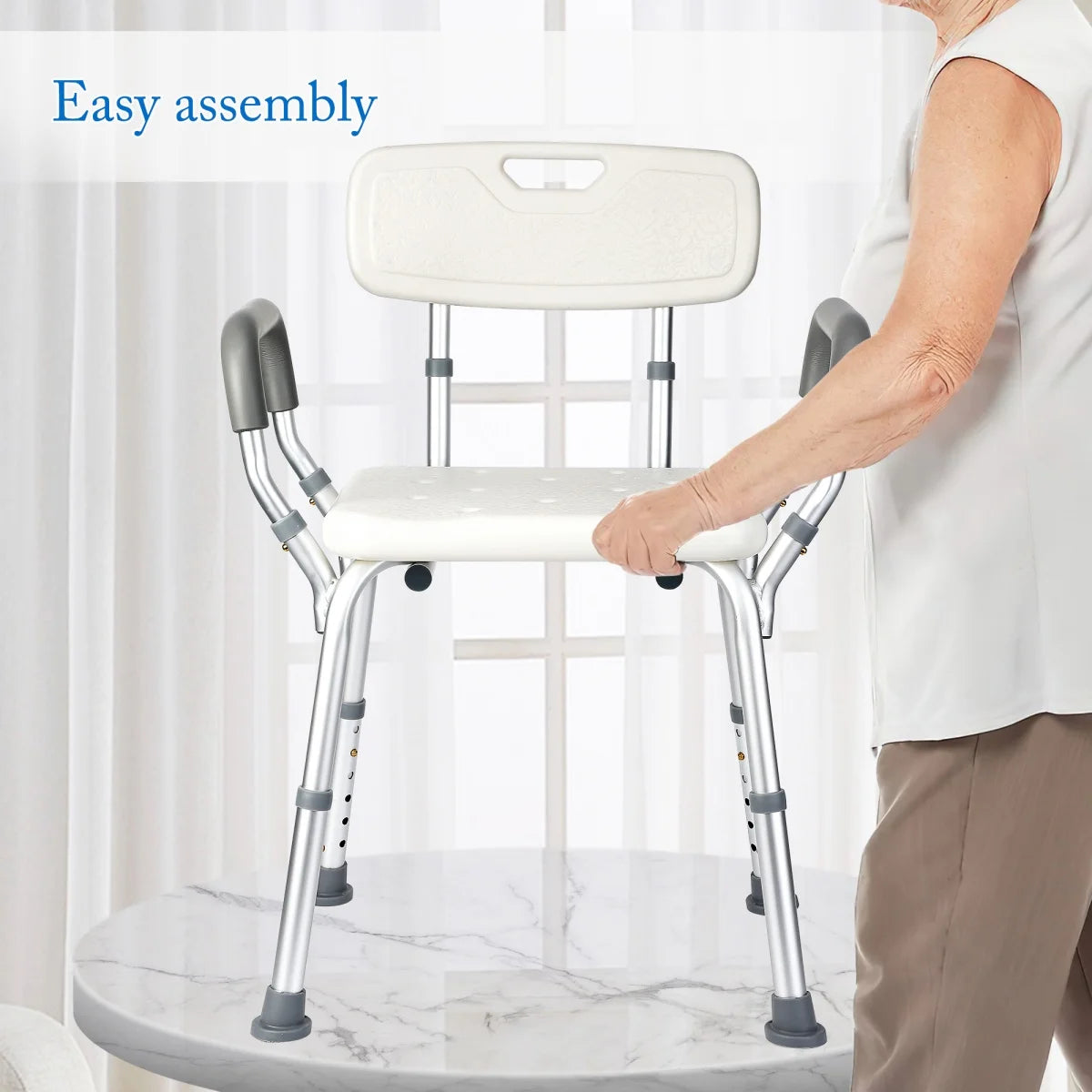 Shower Chair Seat with Padded Armrests for Bathtub