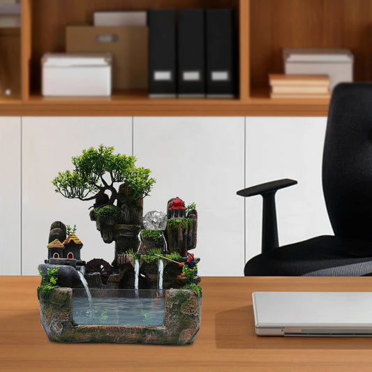 12LED Silent Waterfall Fountain Desktop Decoration,  Water Fountain Bonsai