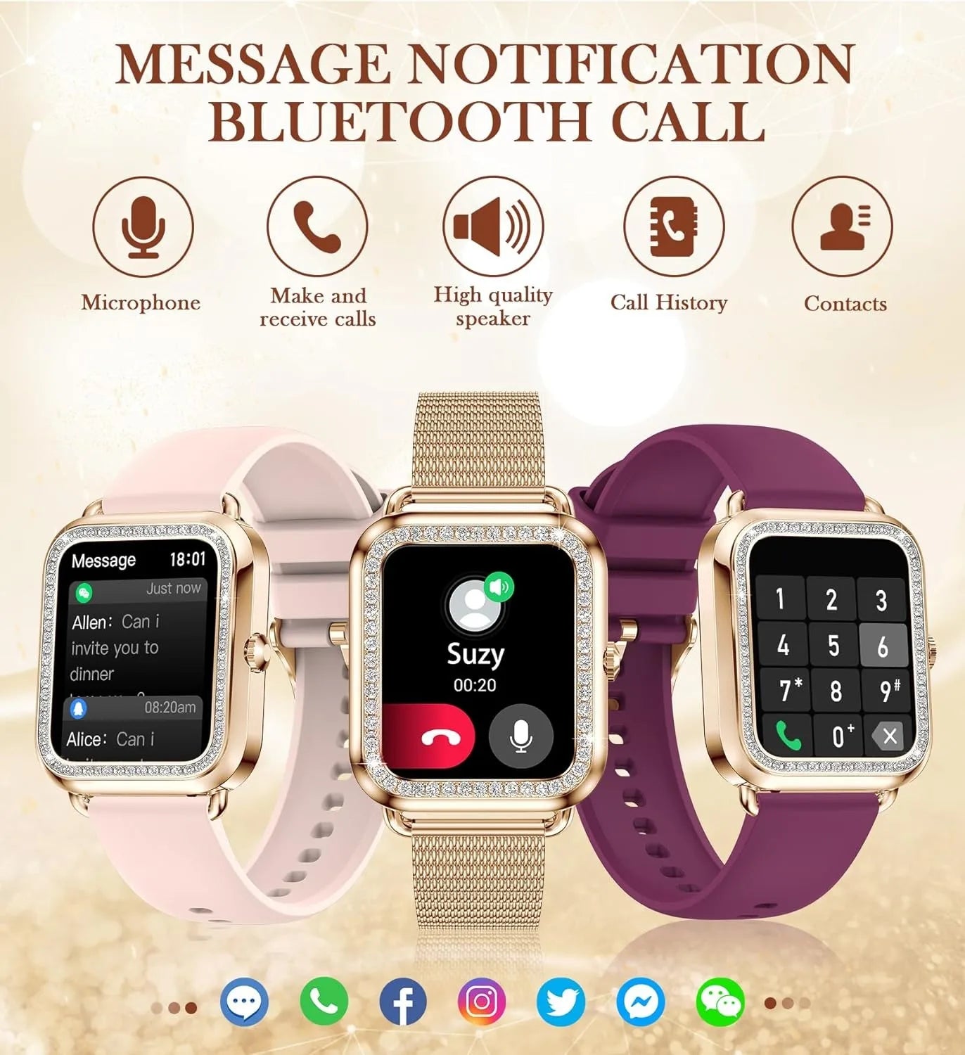 Women's Fashion Wearable Smartwatch  For Android And IPhone, , AI Voice Function