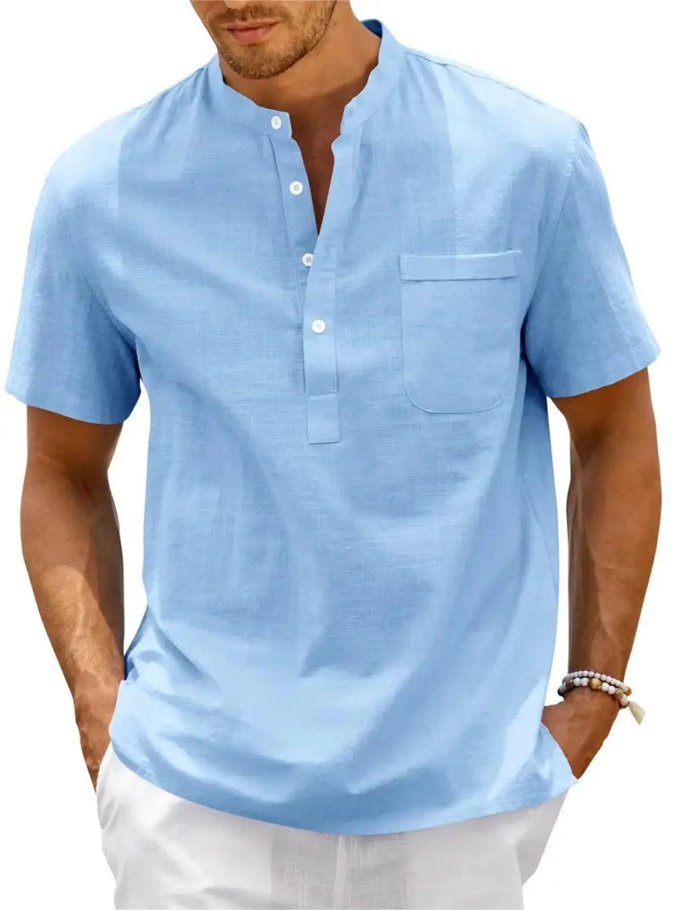 Men's Plus Size Cotton Linen Shirt with Pocket Casual