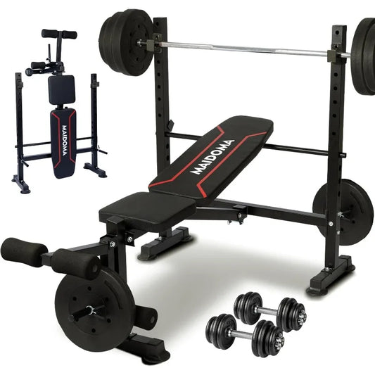 1500LBS 6 in 1 Weight Bench Set with Leg Extension  Bench Press Set and barbell Rack with Safety Bar Catches,