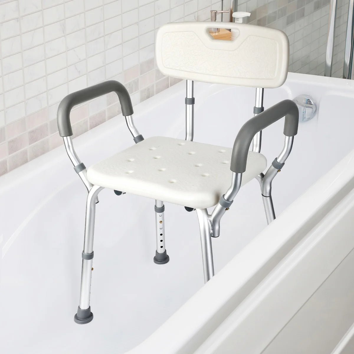 Shower Chair Seat with Padded Armrests for Bathtub