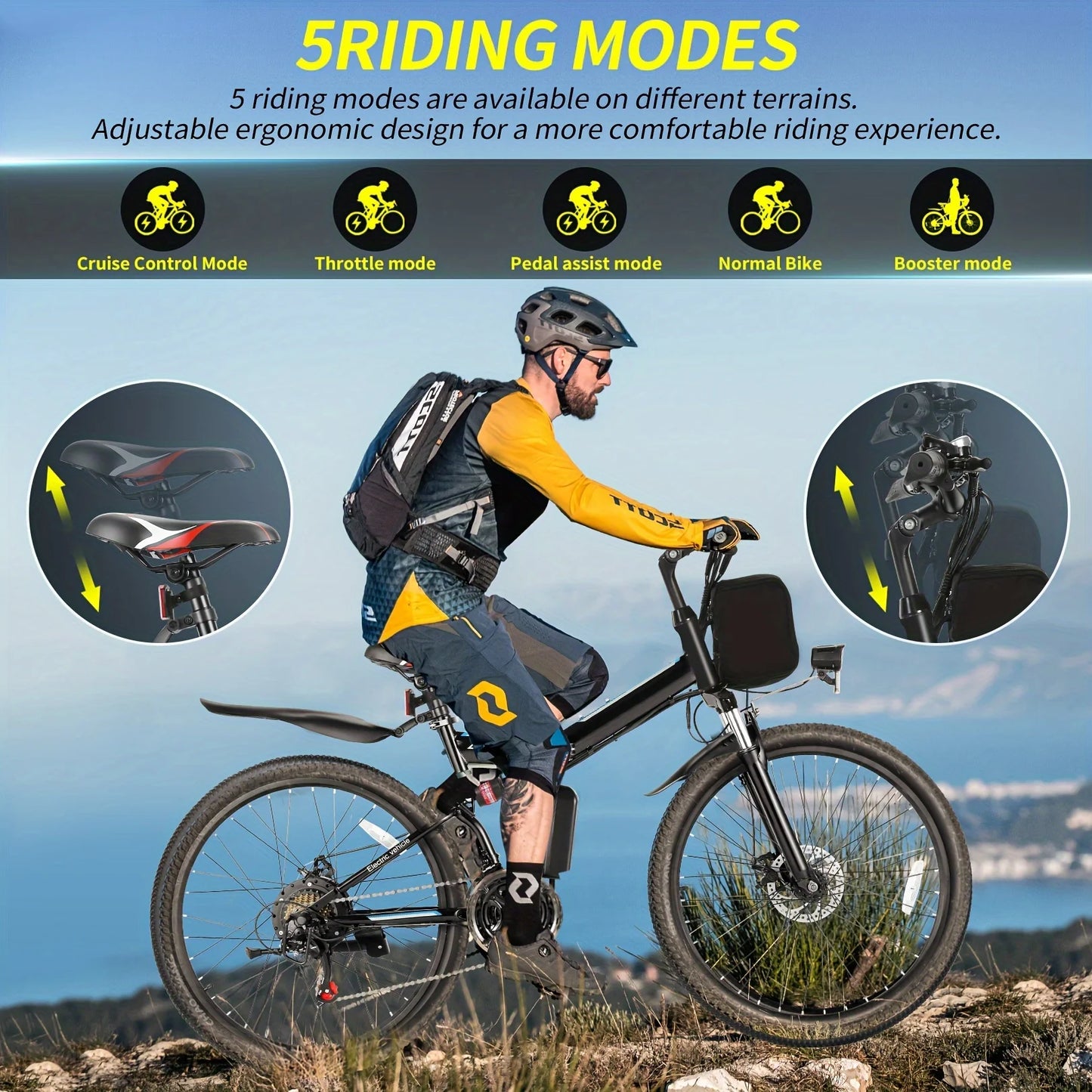 26" Folding Electric Bike for Adults, with 500W Motor,48V 20MPH  Up to 50Miles Range, Cruise Control
