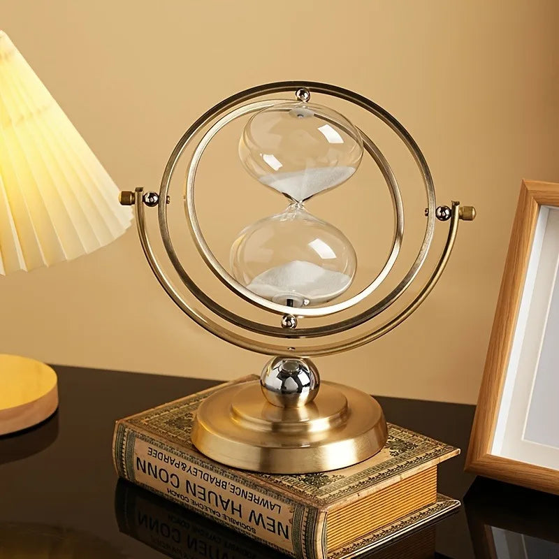 Vintage Hourglass 30 Minute Sand Clock Timer:720° Rotating Antique Design,  30 Minute Glass Sandglass for Office Desk