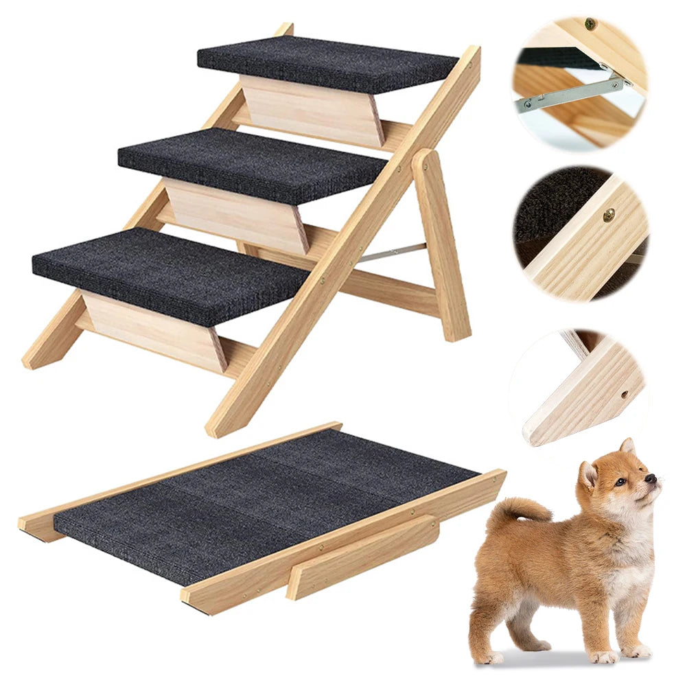 Outdoor Steps Dog Stairs Foldable Wooden Cat Climbing Ladder Non-slip Portable