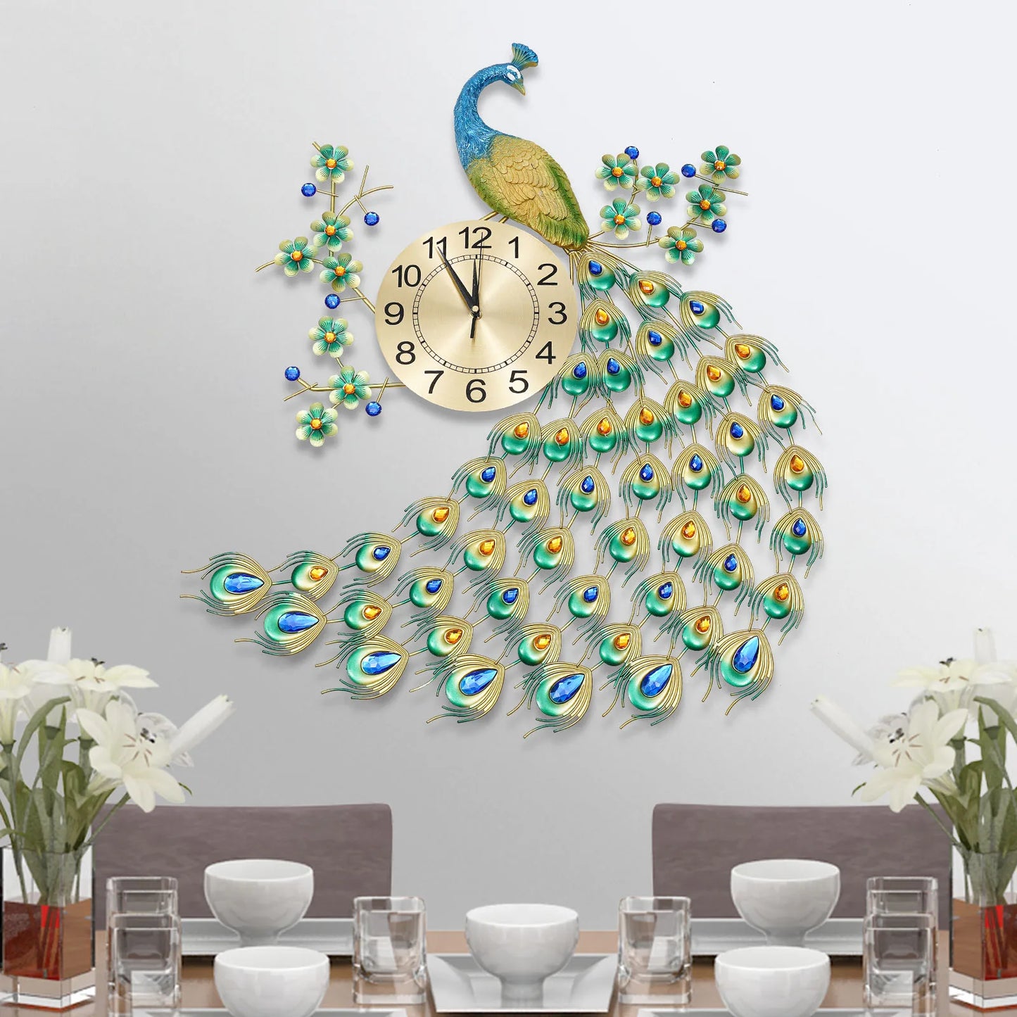 3D European Style Peacock Hanging Clock Wall-mounted Wall Clock Modern Decorative