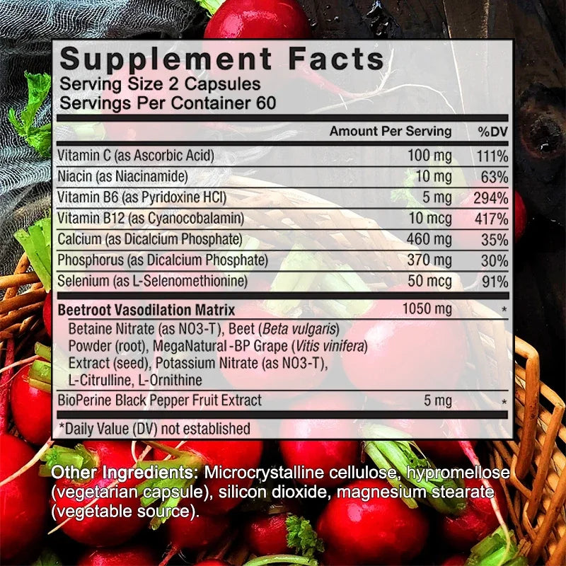 Organic Beet Root Powder Extract + Black Pepper, Vitamin and Mineral Supplement, Blood Circulation, Blood Pressure Health