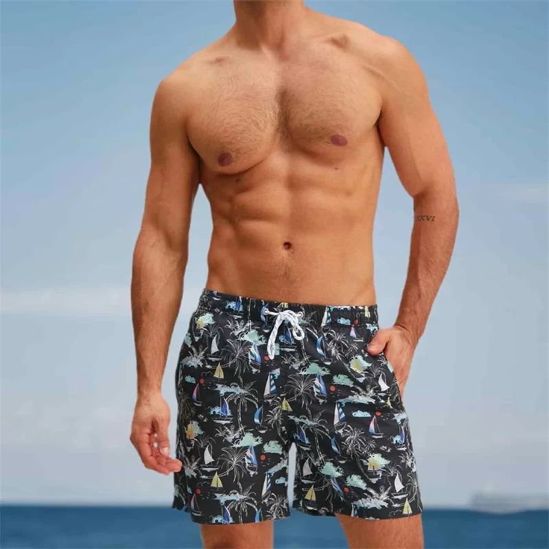 Men s Swim Trunks Quick Dry Beach Shorts with Drawstring Elastic Waistband