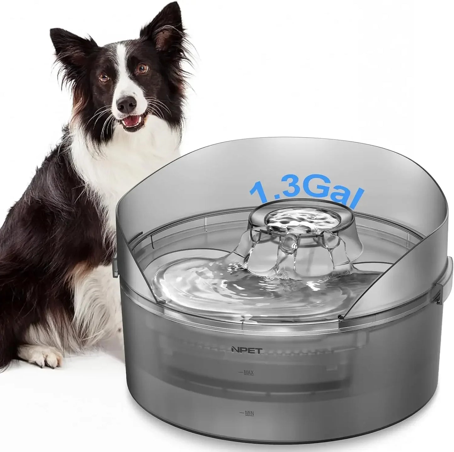 Dog Water Fountain, 1.3 Gallon/170oz/5L Large Automatic Dog Water Bowl with Splatter Guard