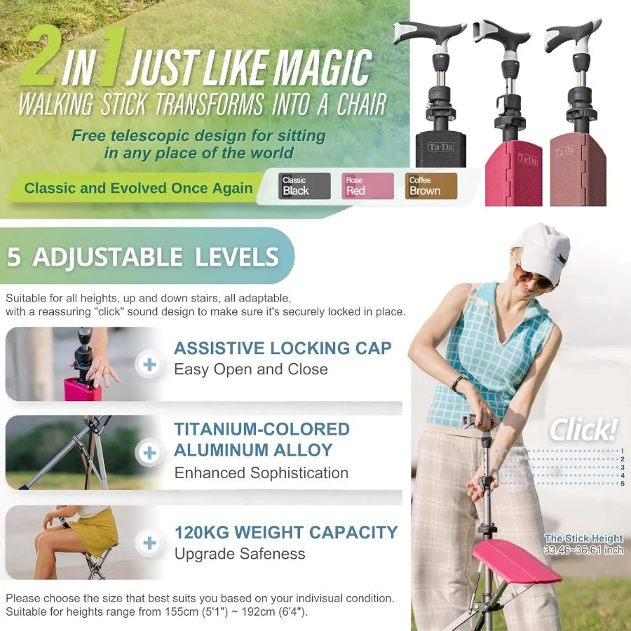 Portable Trekking Hiking Pole Folding Walking Stick with Seat Walking Cane with Chair Foldable Chair