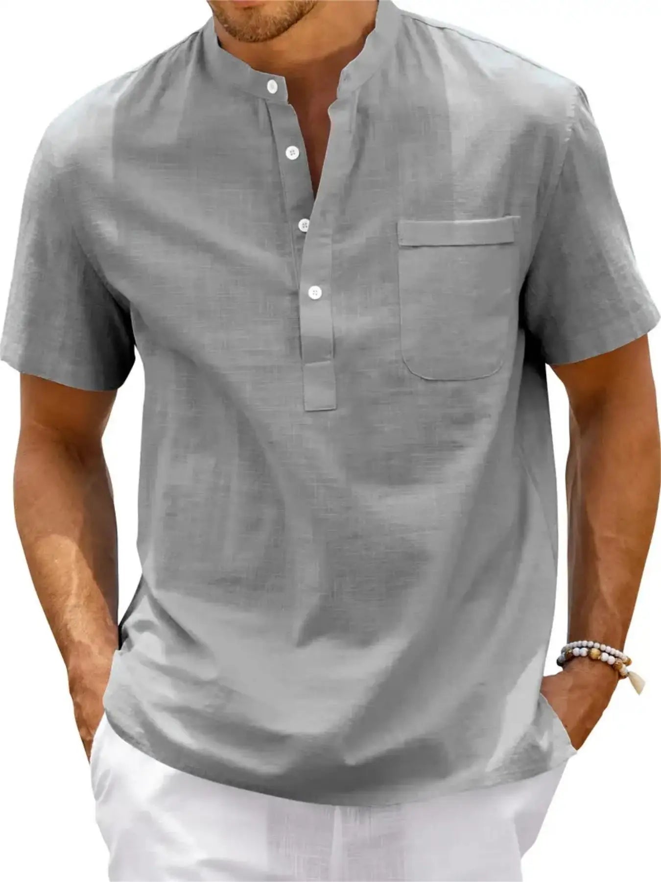 Men's Plus Size Cotton Linen Shirt with Pocket Casual