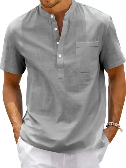 Men's Plus Size Cotton Linen Shirt with Pocket Casual