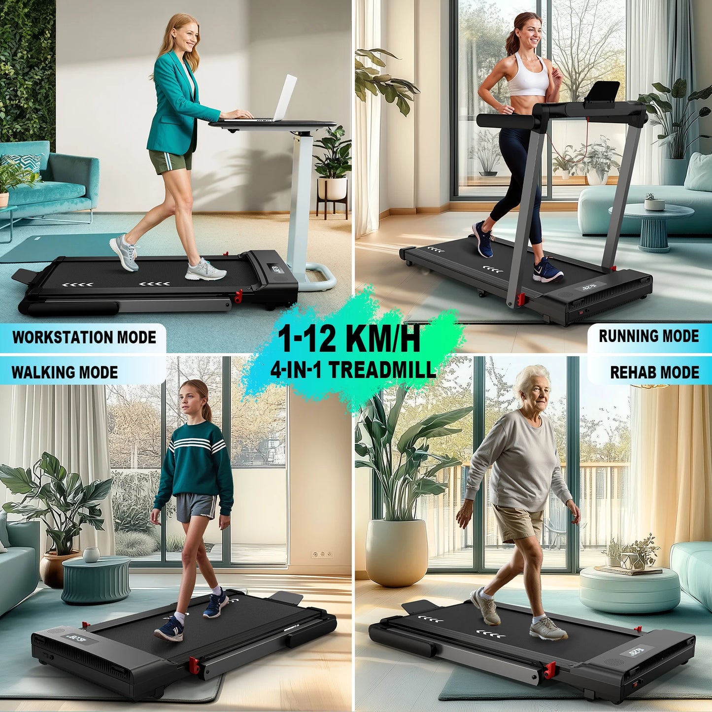 Treadmill for Home Use, 2.25Hp Motor, Speed 1-12Km/H