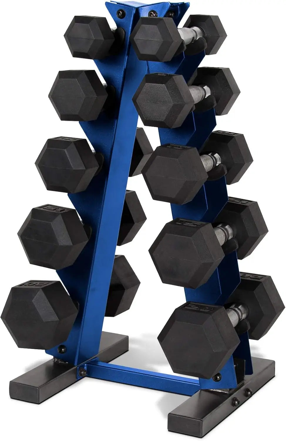 150 LB Coated Hex Dumbbell Weight Set with Vertical Rack