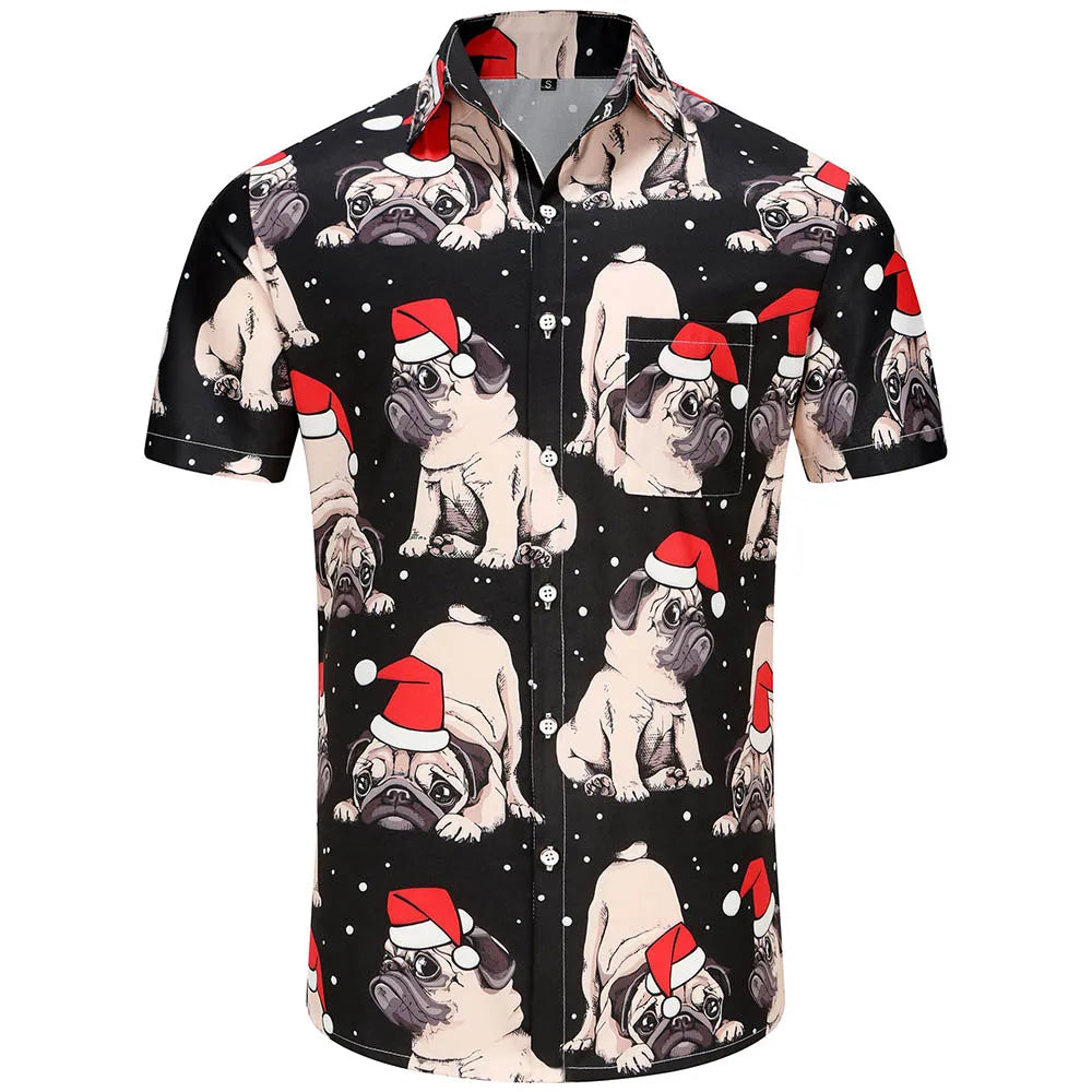 Hawaiian Shirts for Men Santa Claus Party Casual Button Down Short Sleeve Shirt with Pocket