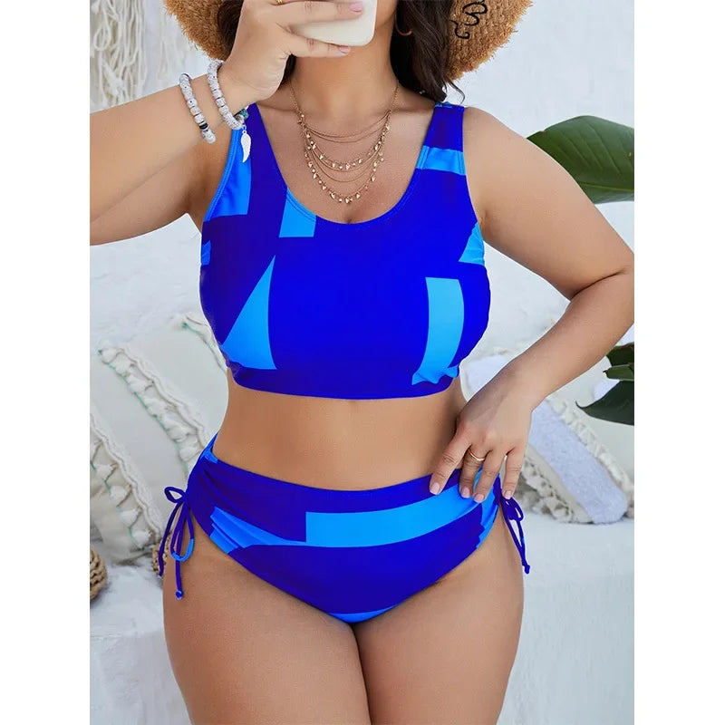 Color Blocked Plus Size Split Swimsuit for Women, Sexy Bikini,