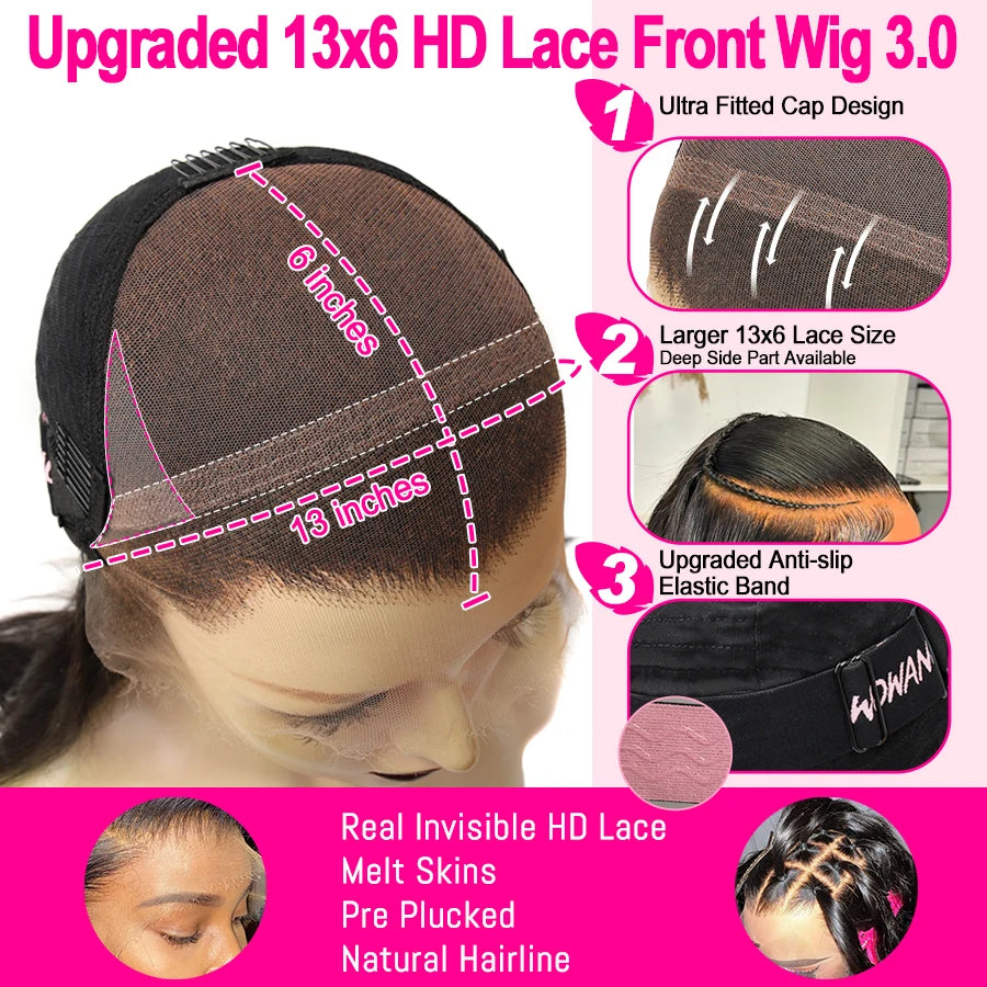 250% Upgraded 13x6 HD Lace Full Frontal Wigs Glueless Straight Human Hair Wigs