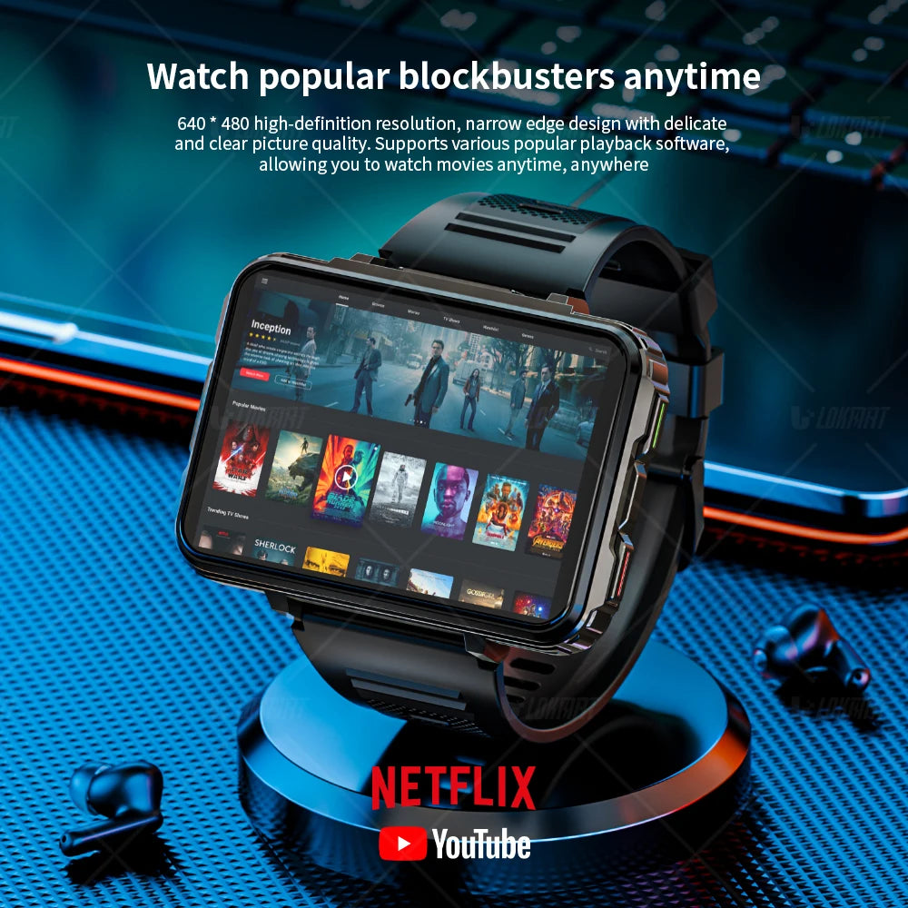 Android Watch Phone Square Big Screen Wifi 4G Calls Smartwatches Dual Camera,   Flashlight Gaming Watch