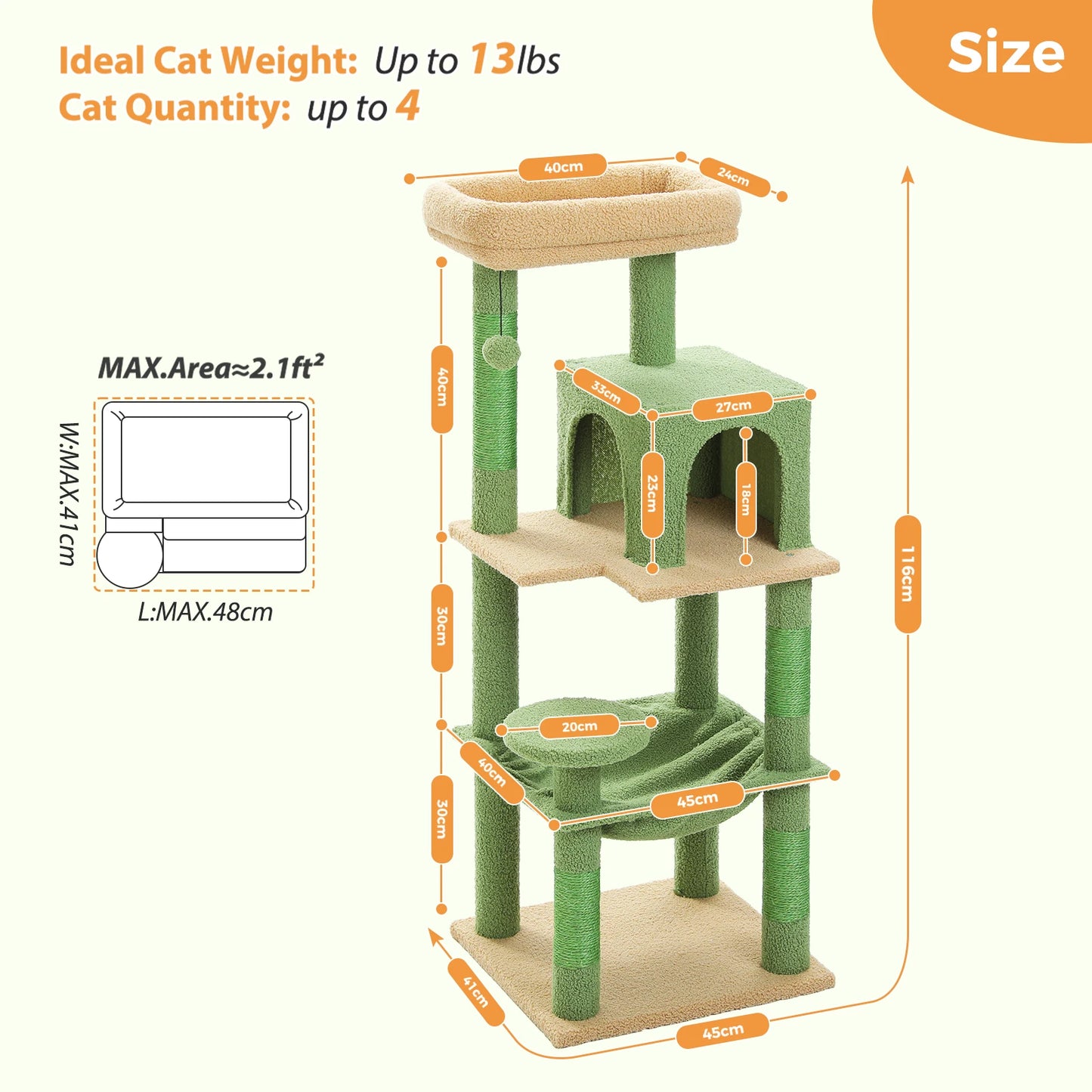 Cat Tree for Indoor Cats, 5-Level Cat Tower for Large Cats with Metal Frame