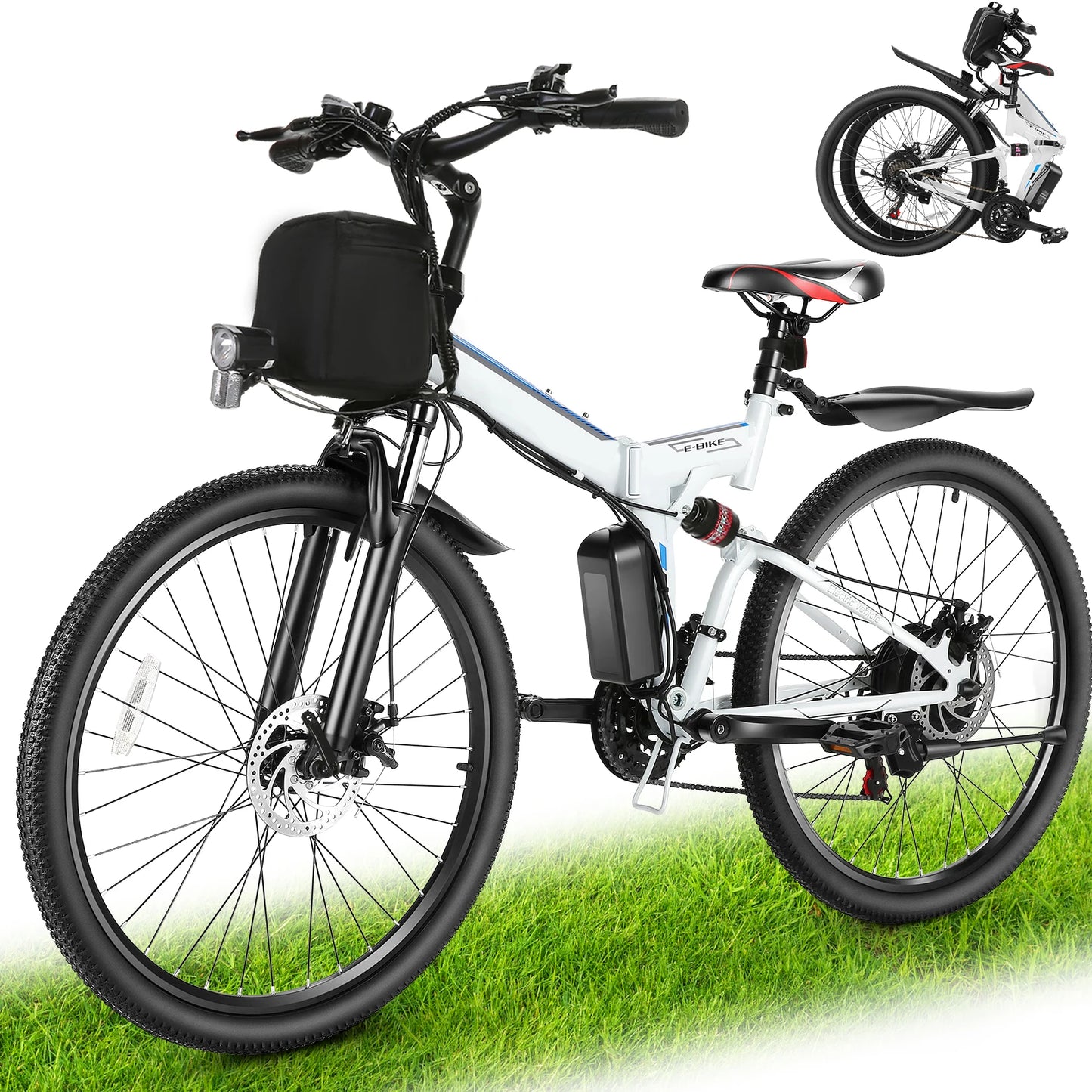 26" Folding Electric Bike for Adults, with 500W Motor,48V 20MPH  Up to 50Miles Range, Cruise Control