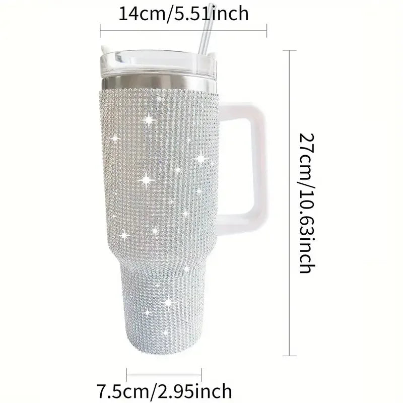 Sparkling Studded Tumbler With Lid, 40oz Stainless Steel Insulated Water Bottle