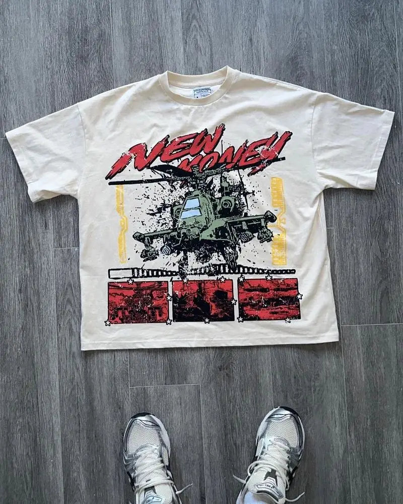 DSummer New High Street Trend Anime Print Short Sleeve T-shirt