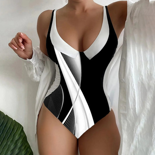 One Piece High Waisted Swimsuit Women Push Up Padded Swimwear