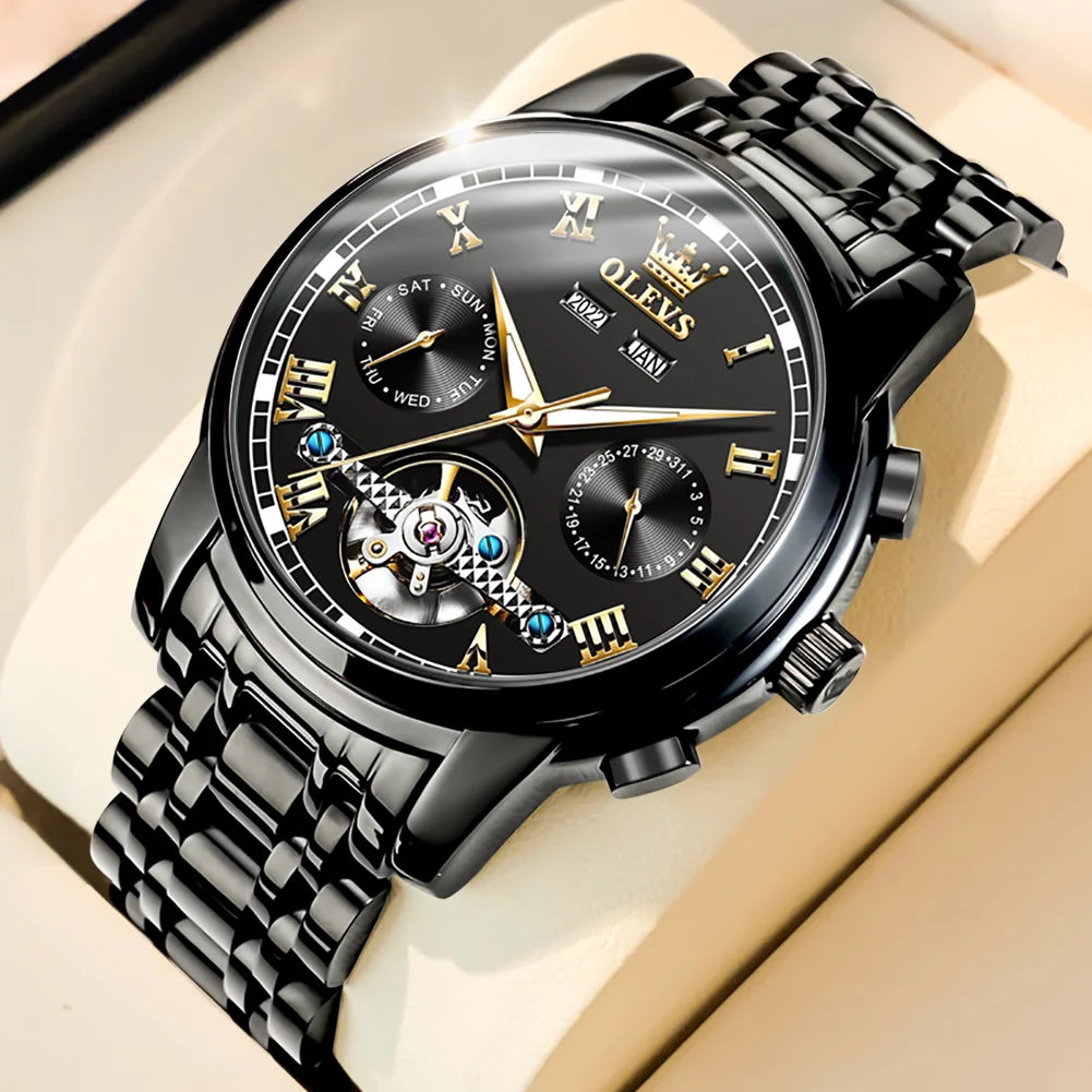 Men's Watches Automatic Mechanical Business Wristwatch Waterproof Stainless Steel Strap
