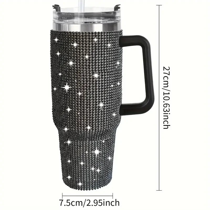 Sparkling Studded Tumbler With Lid, 40oz Stainless Steel Insulated Water Bottle