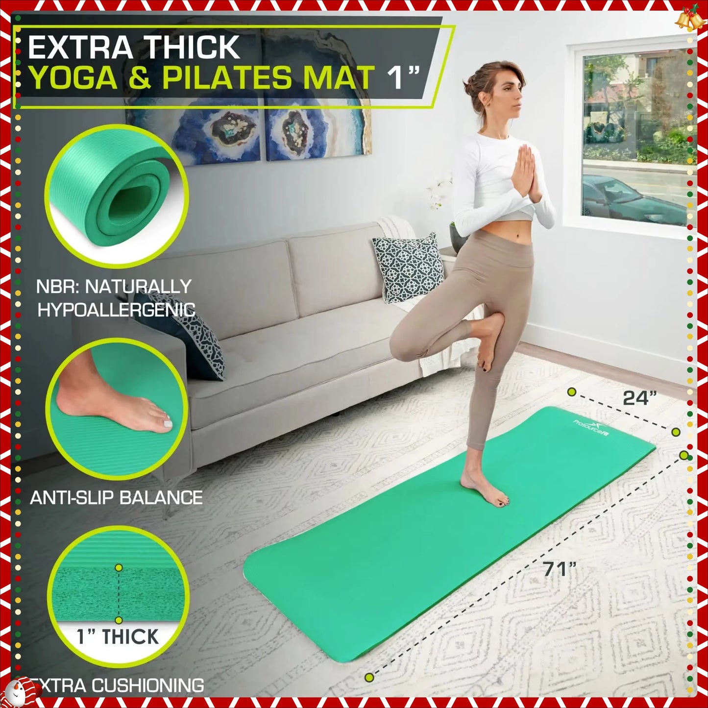 Super Non-Slip Yoga Mat, 1/2 or 1-Inch Thick