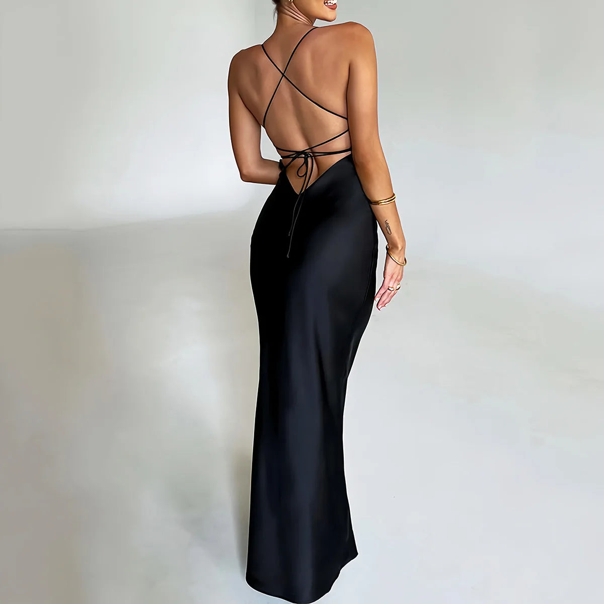 Sexy Satin Backless Lace Up Mermaid Slip Dress Women Sweetheart Neck Sexy Slim Bodycon Dresses