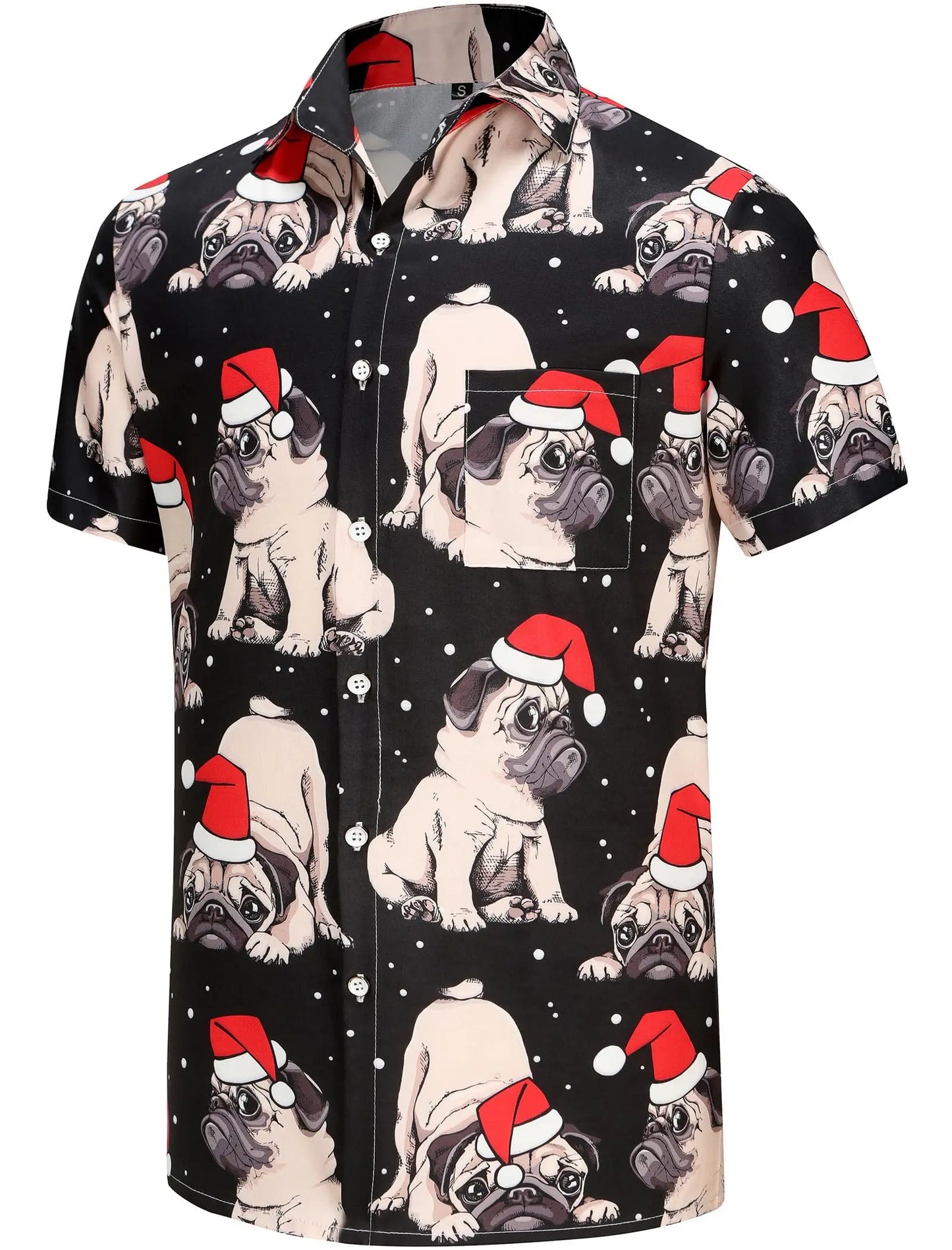 Hawaiian Shirts for Men Santa Claus Party Casual Button Down Short Sleeve Shirt with Pocket