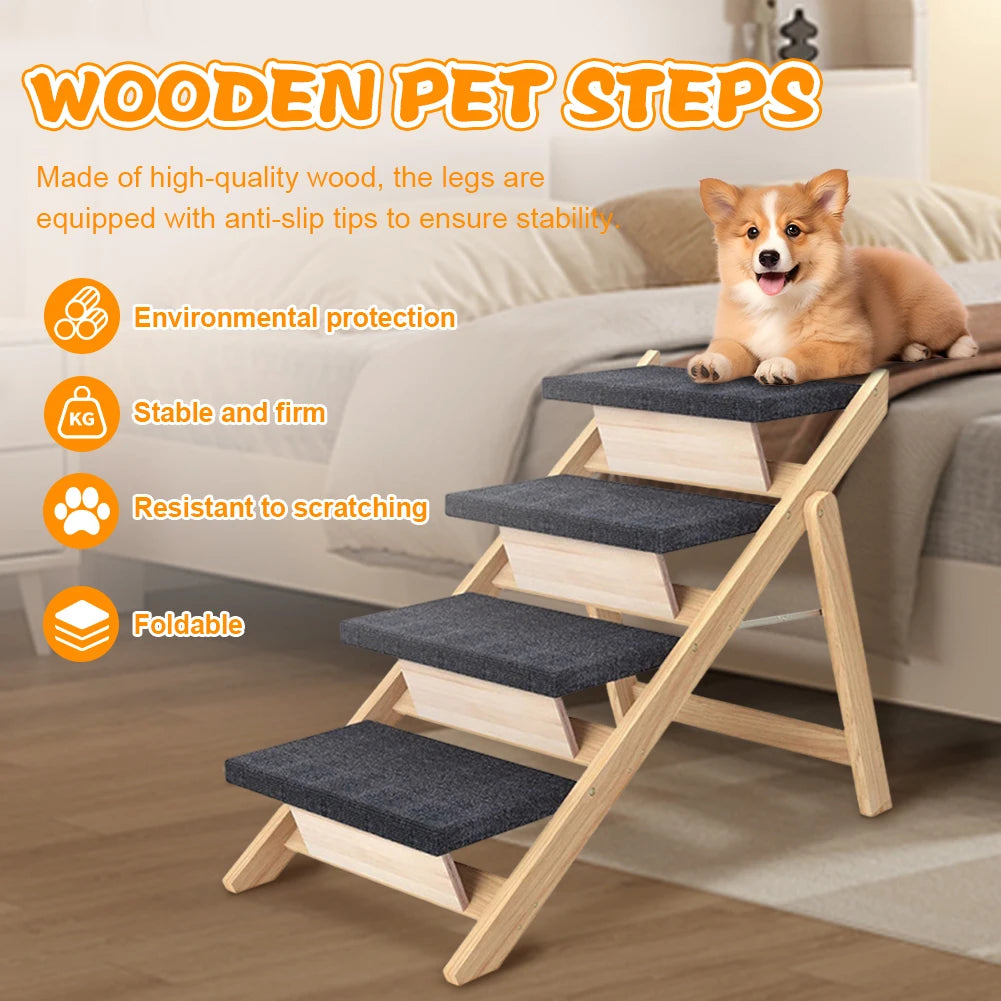 Outdoor Steps Dog Stairs Foldable Wooden Cat Climbing Ladder Non-slip Portable