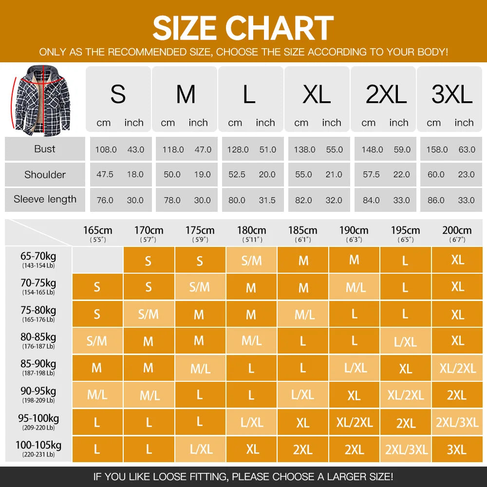 Men's Jackets Winter Hooded Warm Coat Casual Thicken Plaid Work Flannel