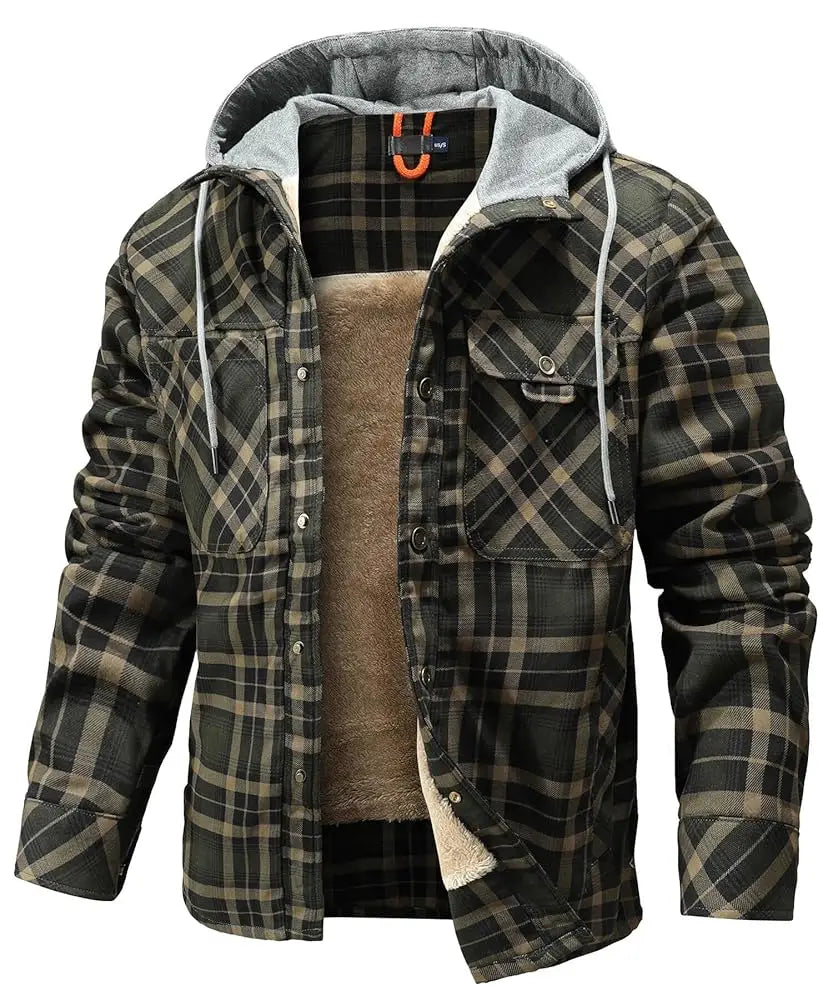 Men's Jackets Winter Hooded Warm Coat Casual Thicken Plaid Work Flannel
