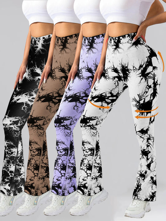 4 Pack US Local Women's Tie-dye flared yoga pants,