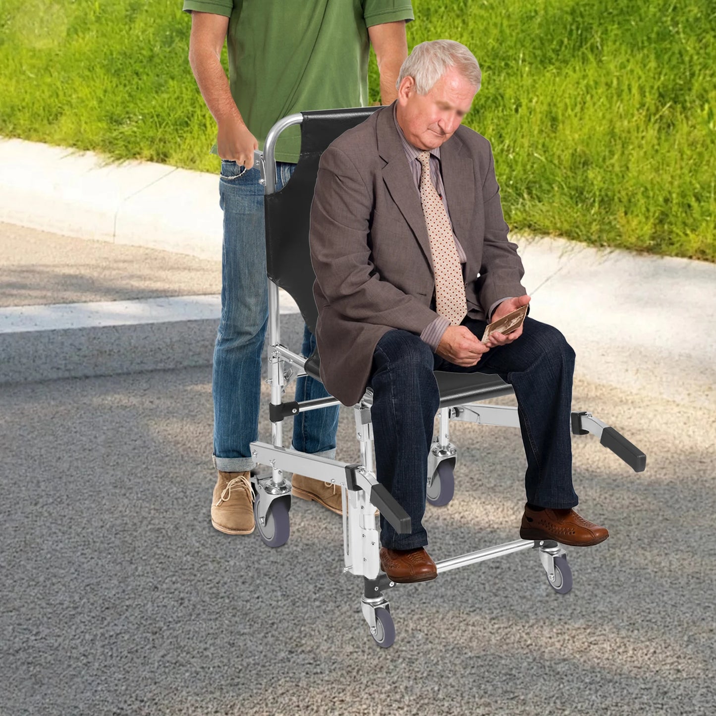 Stair Climbing Wheelchair, Foldable Lightweight Aluminum Rescue Stretcher
