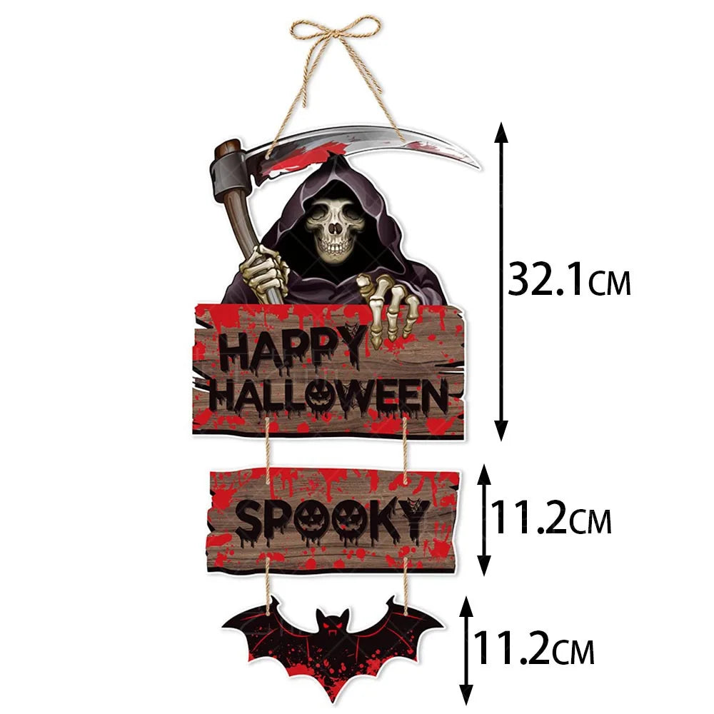 Halloween Hanging Sign Festive Pumpkin Bat and Skull Designs f