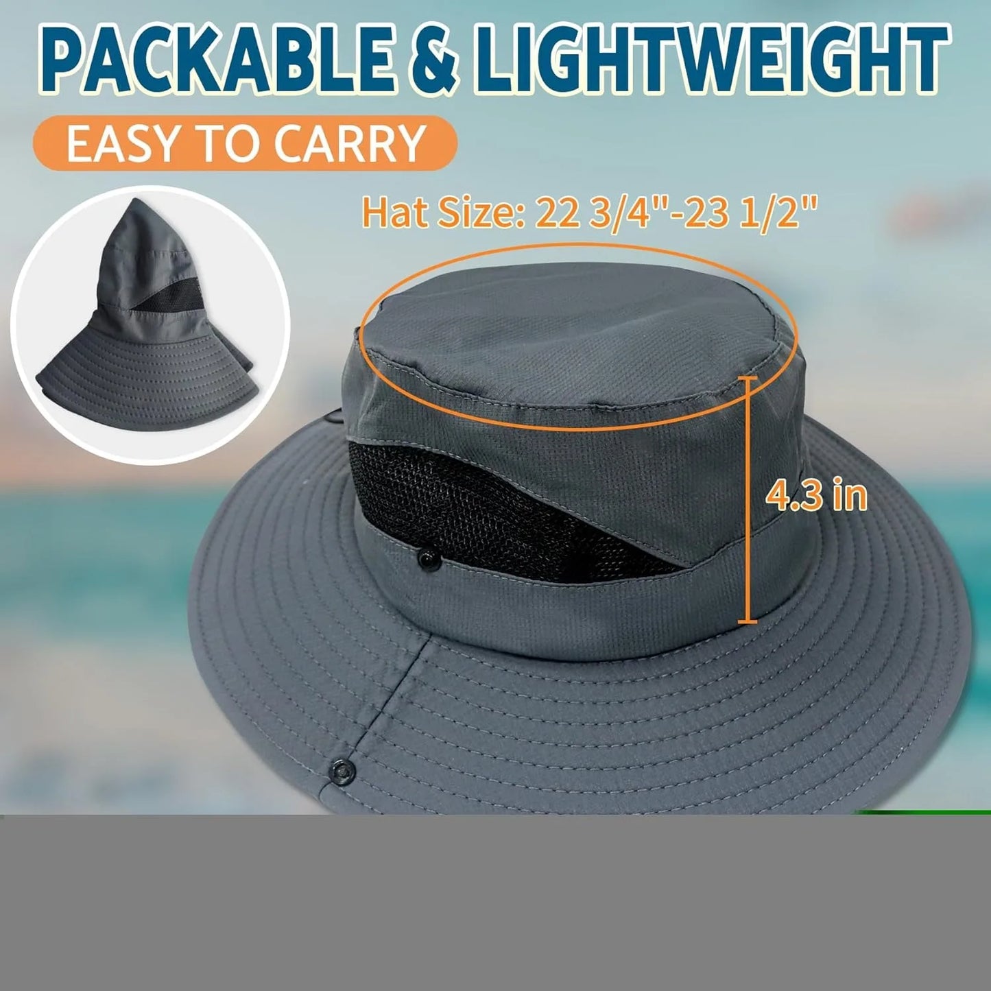 Sun Bucket Hats for Men Women 3” Wide Brim